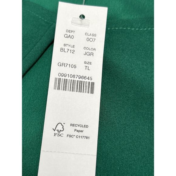 J Crew Blouse Top Puff Sleeve Satin Back Crepe Long Sleeve BL712 Green LT NEW - Picture 4 of 7